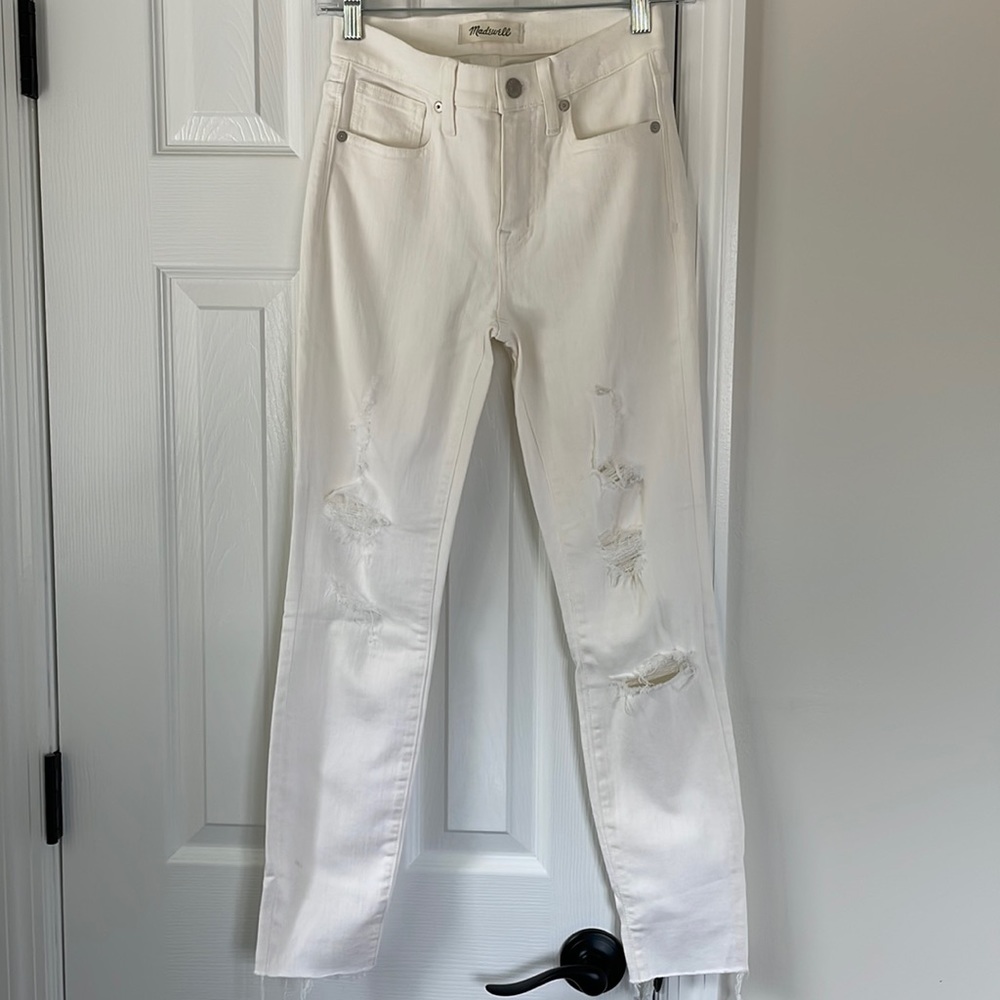 Madewell white skinny jeans with rips